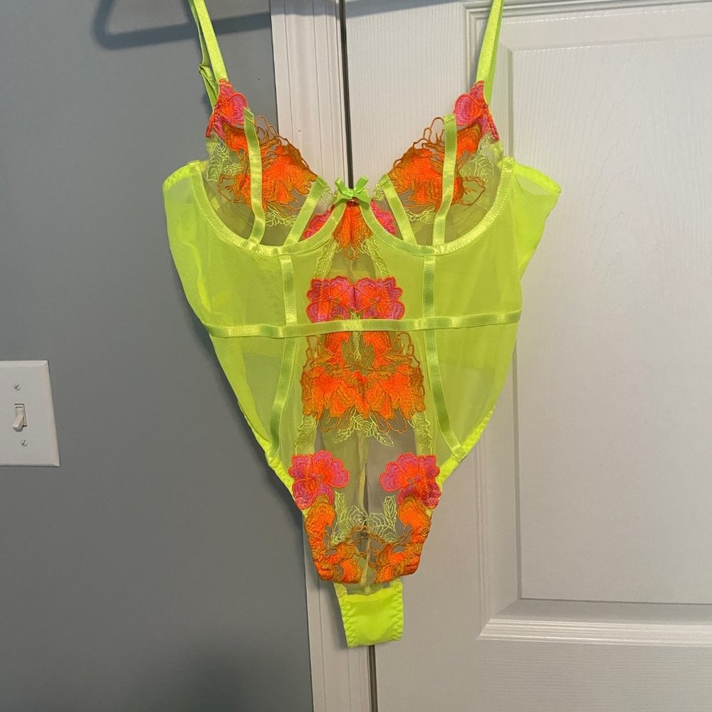Neon Yellow and Orange floral Thong Teddy